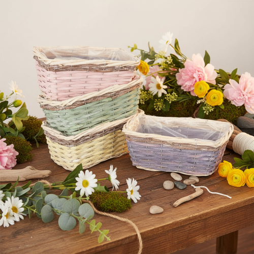 Article Panier à plantes rectangulaire avec feuille d'aluminium, panier décoratif, jardinière, 25 cm, lot de 4
