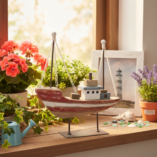 Maquette décorative de bateau en bois pour rebord de fenêtre 20 cm | Floristik24.be