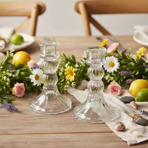 Bougeoir transparent, design classique, décoration de table, 12 cm, lot de 2 | Floristik24.be