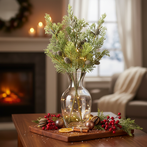 Branche de conifère artificielle avec cônes, 39 cm, lot de 4. | Floristik24.be