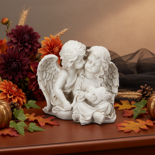 Article Décoration d'anges pour enfants, couple d'anges avec sculpture de cœur, 24 cm