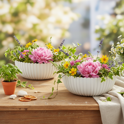 Bol rond côtelé blanc pour une décoration polyvalente, 15 cm, 2 pièces | Floristik24.be