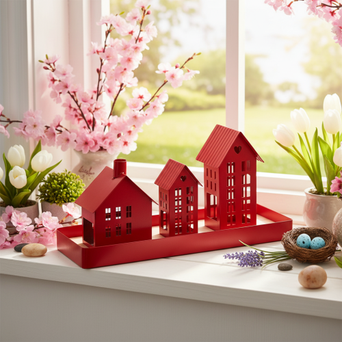 Porte-bougies chauffe-plat en métal rouge avec plateau 35 cm, lot de 1 | Floristik24.be