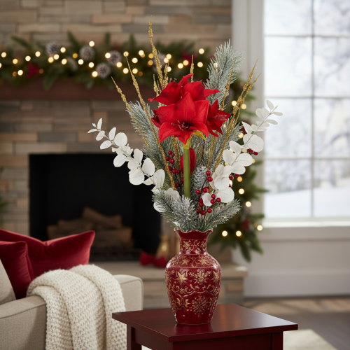 Fleur d'amaryllis rouge artificielle avec tige, décoration florale pour Noël, 50 cm | Floristik24.be