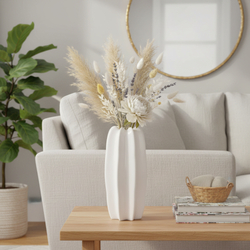 Vase côtelé, vase moderne en céramique pour fleurs séchées, 40 cm | Floristik24.be