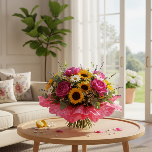 Manchette ronde à fleurs, 38 cm, rose, pour bouquets | Floristik24.be