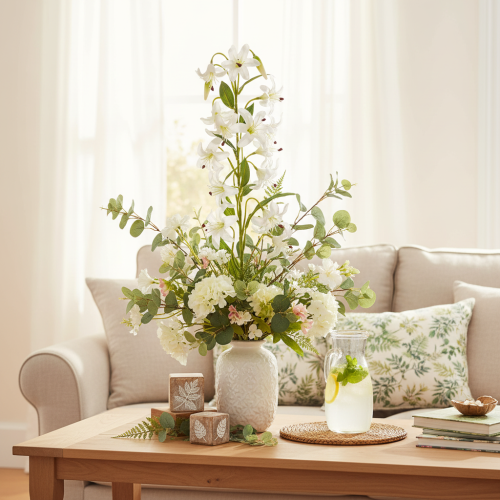 Lys blanc artificiel à longue tige fleurie, décoratif, 80 cm | Floristik24.be