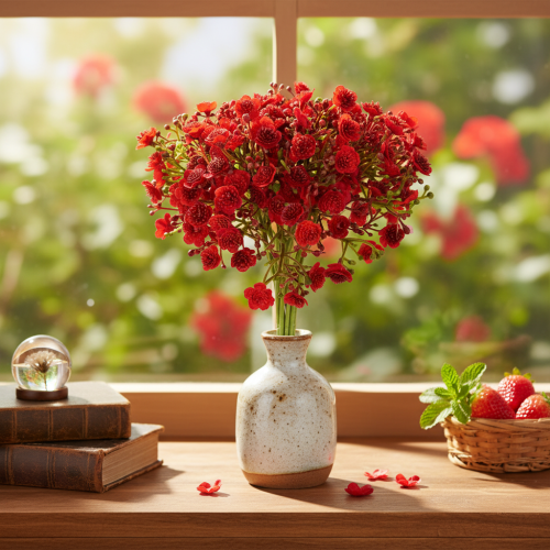 Gypsophile artificielle rouge, bouquet décoratif, 30 cm, lot de 10 | Floristik24.be