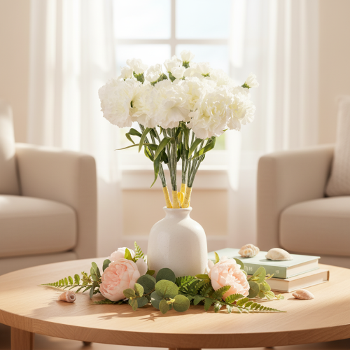 Article Œillets artificiels blancs, 40 cm, lot de 4