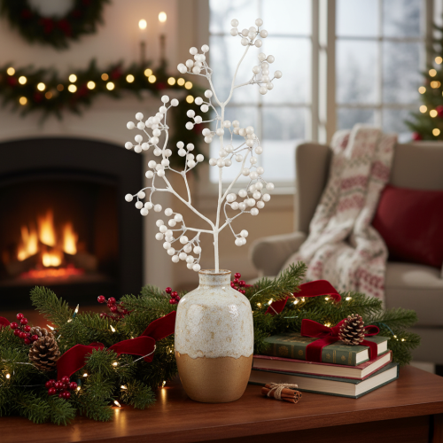 Branche de baies artificielles, blanche, décoration, fournitures de loisirs créatifs, 52 cm | Floristik24.be
