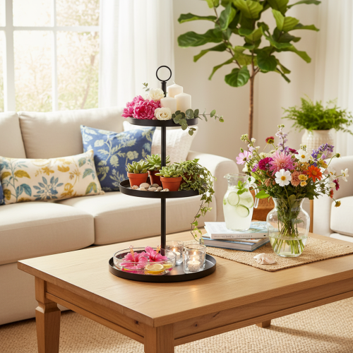Présentoir de service rond en métal à trois niveaux pour la décoration de table à plusieurs étages, 61 cm | Floristik24.be