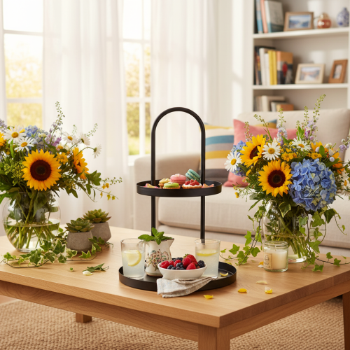 Plateau décoratif rond en métal à deux niveaux, 58 cm | Floristik24.be