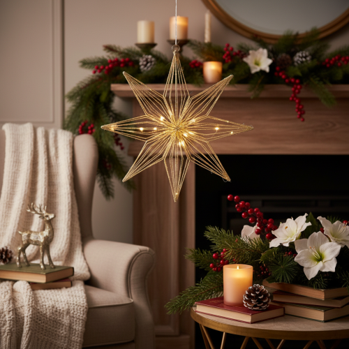 Étoile décorative LED en fil de fer à suspendre, pour usage intérieur, fonctionne sur piles, 51 cm | Floristik24.be
