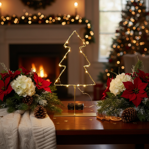 Silhouette de sapin de Noël avec 60 LED blanc chaud pour décoration de table intérieure, 37 cm | Floristik24.be