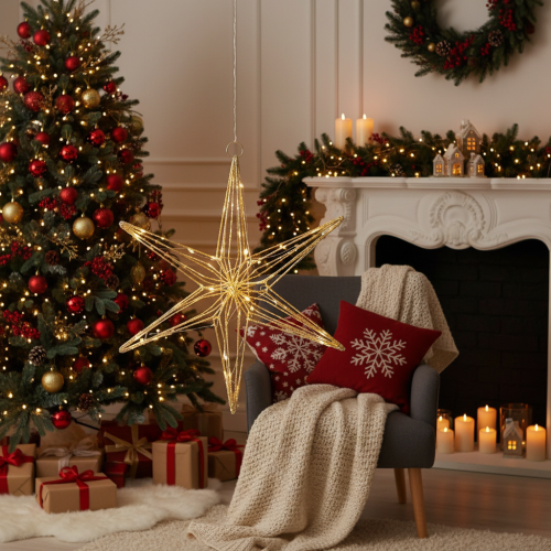 Étoile décorative à LED en fil de fer, à suspendre pour l'intérieur, 40 LED, blanc chaud, 42 cm | Floristik24.be