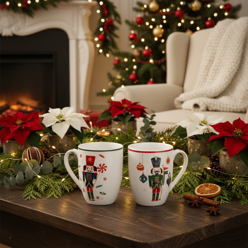 Mug de Noël décoré d'un casse-noisette et d'une canne de Noël, 10 cm, lot de 2 | Floristik24.be