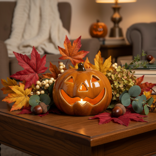 Citrouille en céramique avec LED, petite décoration d'Halloween de 10 cm | Floristik24.be