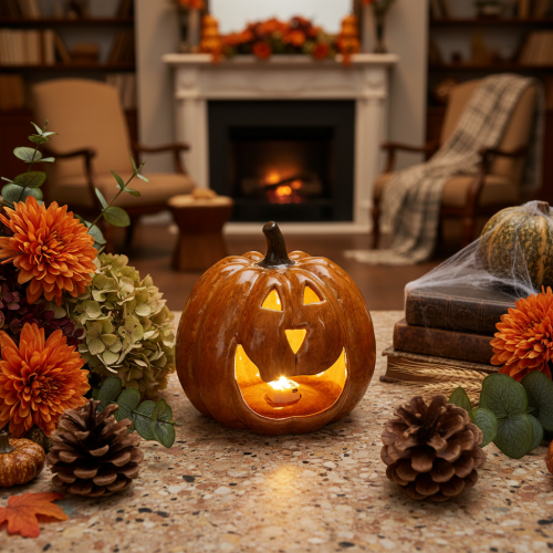 Citrouille en céramique décorative d'Halloween avec LED, 15 cm | Floristik24.be