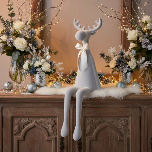 Article Figurine décorative d'élan floqué avec nœud, à poser sur une étagère, 80 cm