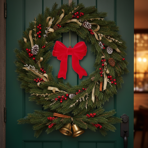 Article Nœud décoratif rouge à suspendre, décoration de Noël floquée, 22 cm