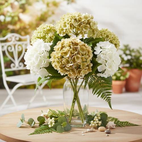 Fleur d'hortensia artificielle à longue tige et feuilles, 60 cm | Floristik24.be