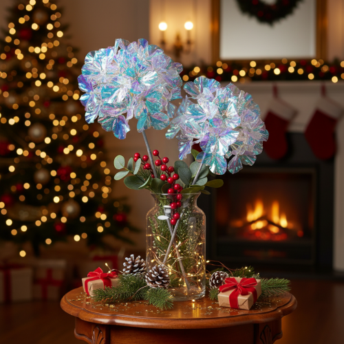 Branche d'hortensia artificielle fleurie aux couleurs irisées, 36 cm, lot de 2 | Floristik24.be