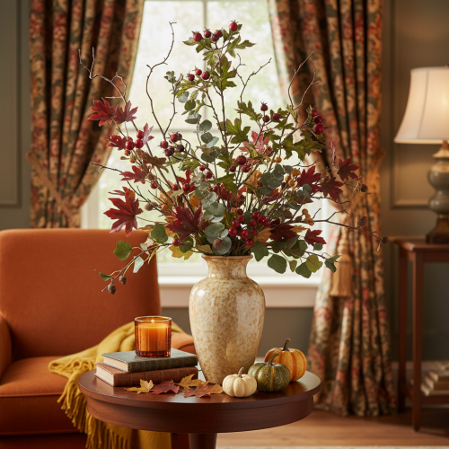 Article Branche d'aubépine artificielle avec baies rouges, décoration, 110 cm