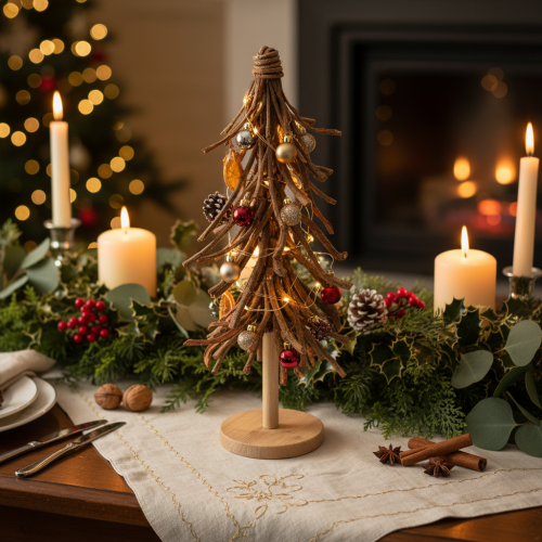 Sapin de Noël en branches de saule sur un socle en bois, 48 cm | Floristik24.be