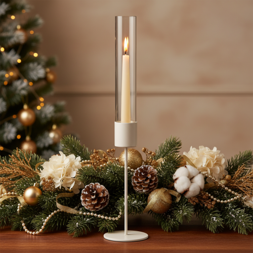 Bougeoir cylindrique en verre sur base métallique 50 cm | Floristik24.be