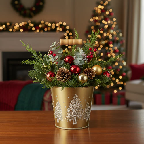 Seau en métal doré pour sapin de Noël, Ø 12 cm, H 11,5 cm | Floristik24.be