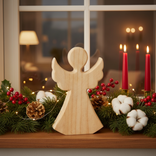 Ange décoratif en bois clair naturel, décoration de Noël, 30 cm | Floristik24.be