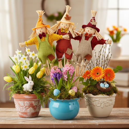 Épouvantail décoratif sur bâtonnet, pour loisirs créatifs et plantes, 60 cm | Floristik24.be