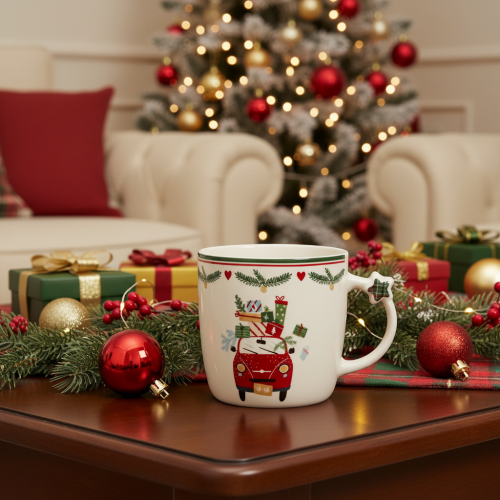 Mug en céramique à motif de Noël, voiture et cadeaux, 9 cm | Floristik24.be