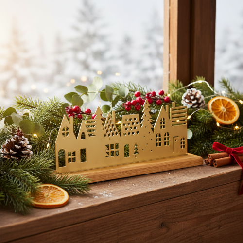 Décoration silhouette de maison pour l'Avent sur socle en bois 29 cm | Floristik24.be