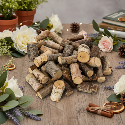 Morceaux décoratifs en bois de bouleau avec écorce, pour loisirs créatifs, 3 cm, 300 g | Floristik24.be
