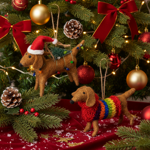 Ornement décoratif en forme de teckel pour sapin de Noël, 16 cm, lot de 2 | Floristik24.be
