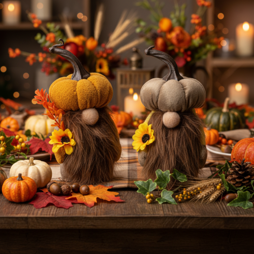 Figurine d'automne nain de jardin citrouille avec tournesol et barbe 16 cm 2 pièces | Floristik24.be