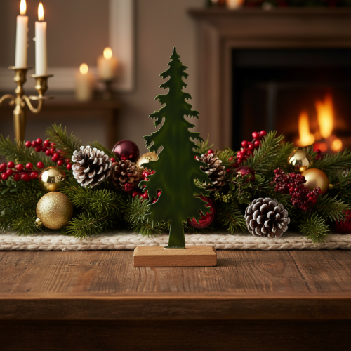Figurine décorative de sapin de Noël avec socle en bois, 36 cm | Floristik24.be