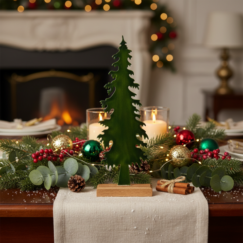 Sapin de Noël décoratif sur socle en bois, décoration de table, Noël, 46 cm | Floristik24.be