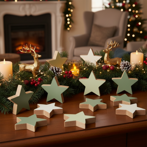 Ensemble de 9 étoiles décoratives en bois pour table et rebord de fenêtre, 5 cm. | Floristik24.be
