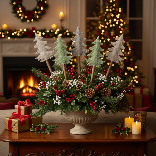Article Sapin de Noël décoratif sur bâtonnet pour jardinières et compositions florales hautes, 45 cm, lot de 6