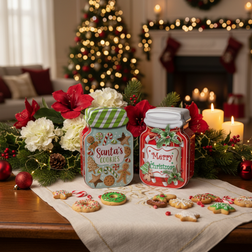 Boîte à biscuits en métal décorée d'un motif de Noël, 15 cm, lot de 2. | Floristik24.be