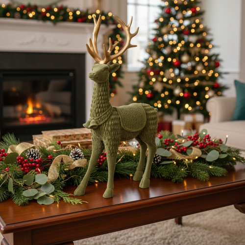 Figurine décorative de cerf debout, floquée avec des bois, 31 cm | Floristik24.be