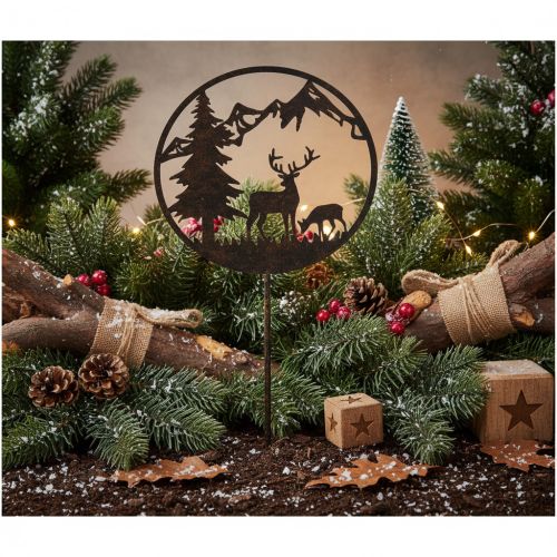 Piquet décoratif, animaux de la forêt, cerf et pin, 100 cm | Floristik24.be