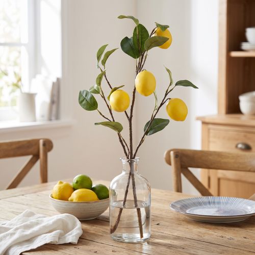 Branche de citronnier artificielle décorative, branche avec 3 citrons jaunes, 65 cm, plante artificielle, accessoire décoratif | Floristik24.be