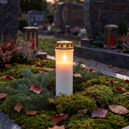 Article Bougie funéraire lampe funéraire lampe de deuil blanche Ø7,5cm H24,5cm