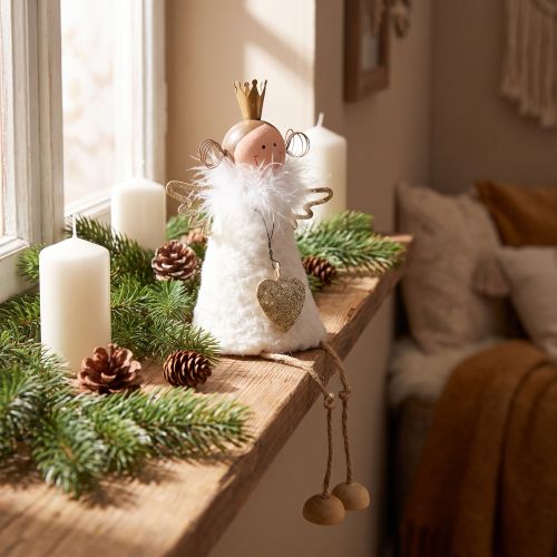 Figurine ange assis décoration de Noël bois métal blanc H12cm | Floristik24.be
