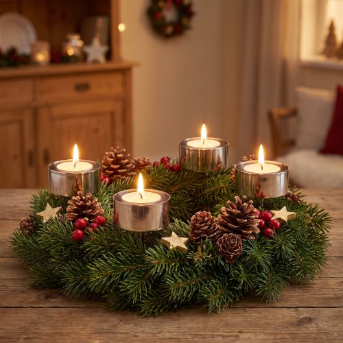 Photophore à coller couronne de l'Avent argent Ø4cm 8 pcs | Floristik24.be