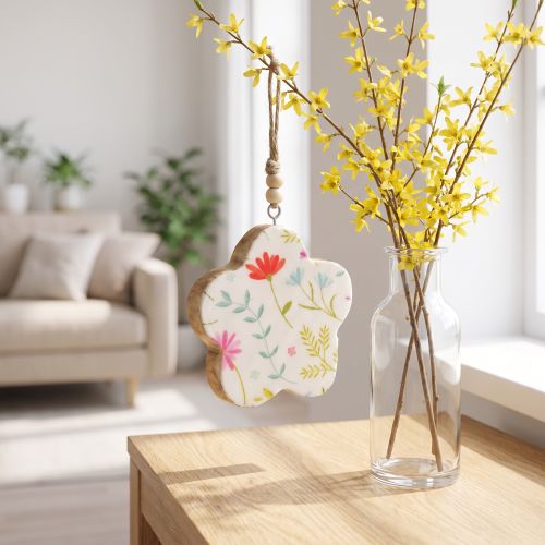 Fleur en bois à suspendre Déco printemps rétro Blanc Ø9,5cm 20cm | Floristik24.be