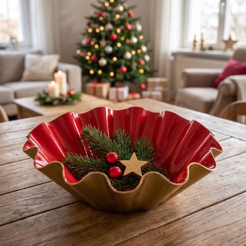 Article Bol décoratif/moule à pâtisserie, aspect émaillé, rouge et or, Ø 12,5 cm, H 4 cm